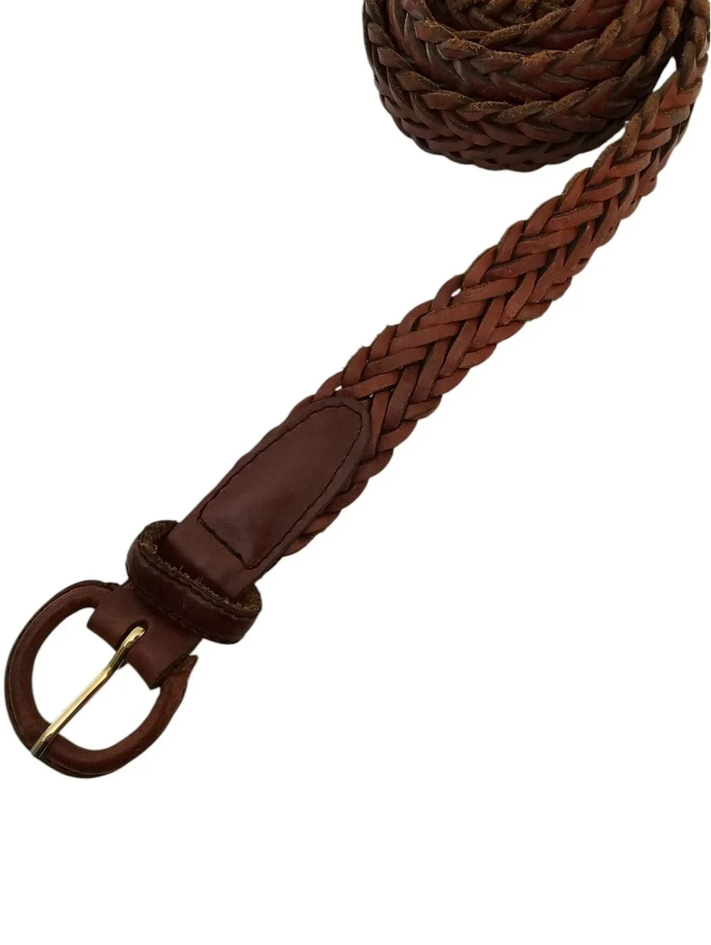 Vintage Mens Sz 42 Brown Leather Woven Braided Belt